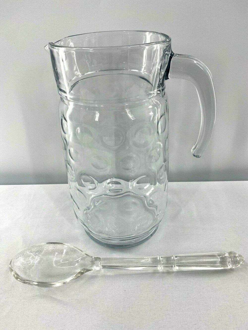 MCM Clear Bubble Glass Mixing Pitcher With Glass Stir Spoon